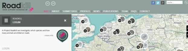 
Aplikacja Roadkill służąca do monitorowania śmiertelności zwierząt na drogach. Źródło: Źródło: roadkill.at/en
