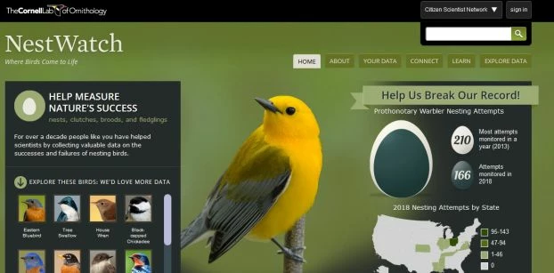 Aplikacja NestWatch służąca do monitorowania ptaków lęgowych – gatunku, liczby jaj i piskląt. Źródło: nestwatch.org