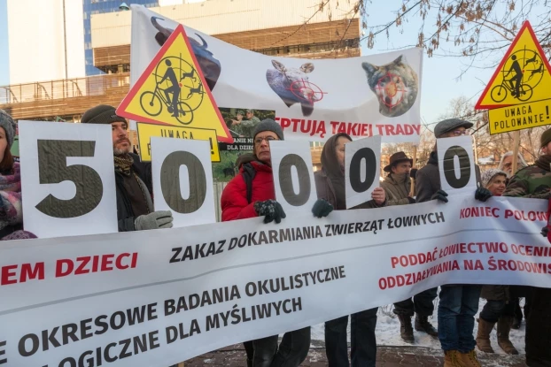 Stop Rzeczpospolitej Myśliwskiej – głos społeczny za zmianą prawa łowieckiego, styczeń 2017 r. Fot. Katarzyna Gubrynowicz