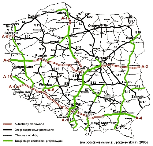 
Ryc. 1. Lokalizacja odcinków dróg objętych działaniami w ramach projektów.
