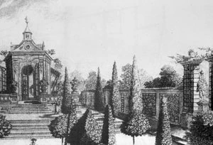 W epoce saskiej (XVIII w.) inaczej postrzegano piękno przyrody (ogród Branickich). Fragment sztychu M.H. Rentza z połowy XVIII w.