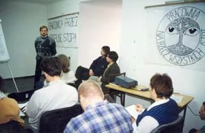
Spotkanie kampanijne w sprawie Rospudy, marzec 1999 r. Fot. Jacek Zachara
