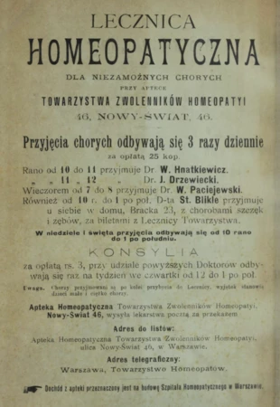 Ogłoszenie o lecznicy homeopatycznej. Źródło: Polona