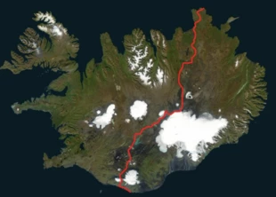
Przebieg trasy z północy na południe Islandii
