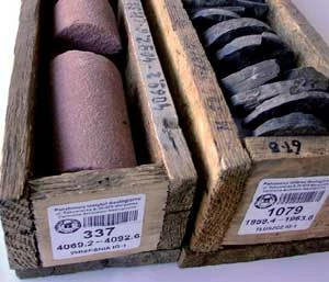 Właśnie w takich skałach mogą występować niekonwencjonalne złoża gazu. Po lewej: piaskowce z otworu Września (gaz zamknięty), po prawej: łupki z otworu Tłuszcz (gaz łupkowy).