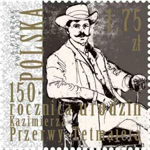 Znaczek wydany z inicjatywy PTT przez Pocztę Polską. Oddzielnie znaczek z portretem Kazimierza Przerwy-Tetmajera wg zdjęcia z Muzeum Literatury w Warszawie.