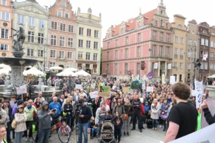
W Gdańsku koło Neptuna zgromadziło się kilkaset osób z apelem w sprawie ochrony Puszczy Białowieskiej, 13 czerwca. Fot. Archiwum
