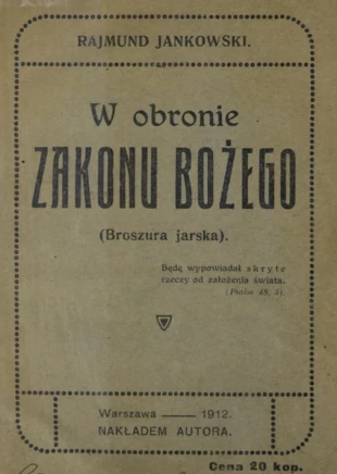 Okładka książki „W obronie Zakonu Bożego”, źródło: CBN Polona