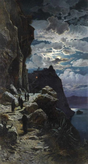 
Hermann David Salomon Corrodi, Mnisi idący do górskiego klasztoru na Athos, 1905. Fot. Wikipedia commons, domena publiczna
