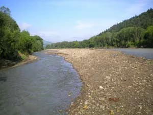 
Naturalne koryto rzeki Łososiny niewiele zmienione w efekcie powodzi, 2011 r. Fot. Łukasz Kajtoch
