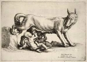 Wenceslas Hollar (za Giulio Romano), Romulus i Remus, źródło: wikipedia.org