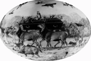 Jemu dobrze, a nam jeszcze lepiej! Pogrzeb myśliwego (pisanka wielkanocna) wg XIX-wiecznego sztychu