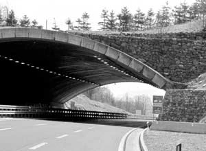 
Duże przejście górne „Dedin”, o szerokości 120 m, na autostradzie A6 w Chorwacji. Fot. Włodzimierz Jędrzejewski
