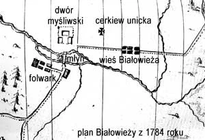 
Najstarsza mapa Białowieży z 1784 roku
