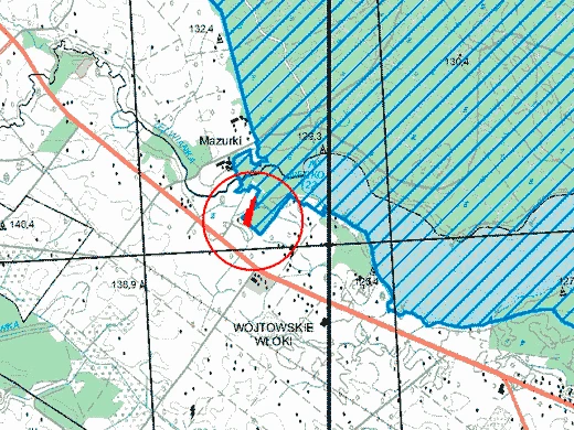 Mapa z naruszonym obszarem