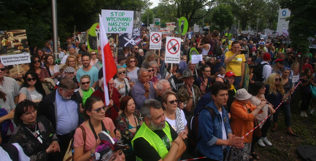 Protest w sprawie Puszczy Białowieskiej w Krakowie przed szczytem UNESCO, lipiec 2017 r. Fot. Ireneusz Graff