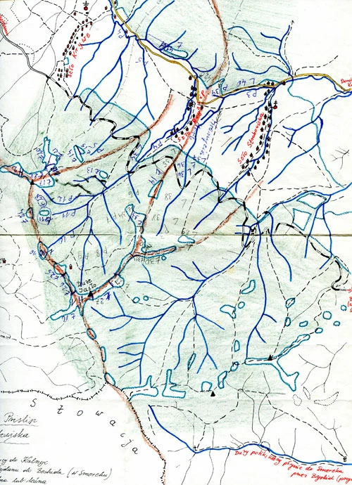 
Przysłup – robocza mapa nazewnicza (Jerzy Sywanycz, Czaplin Wielki, luty 1995 r.). Archiwum Wojciecha Krukara
