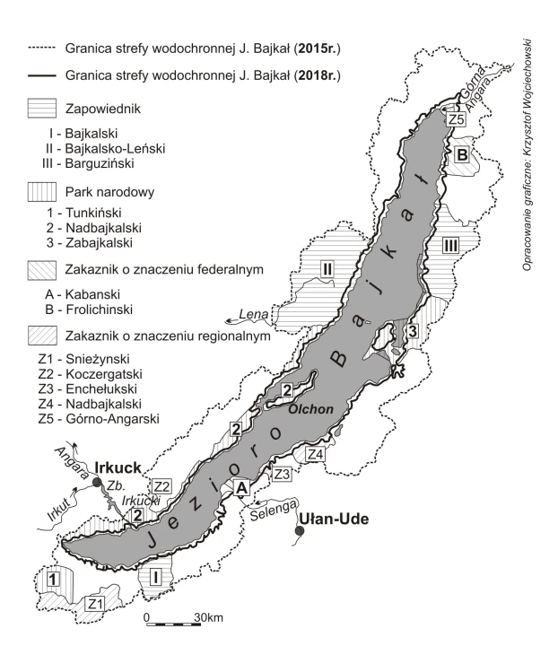
Mapa Jeziora Bajkał. Opracowanie: Krzysztof Wojciechowski
