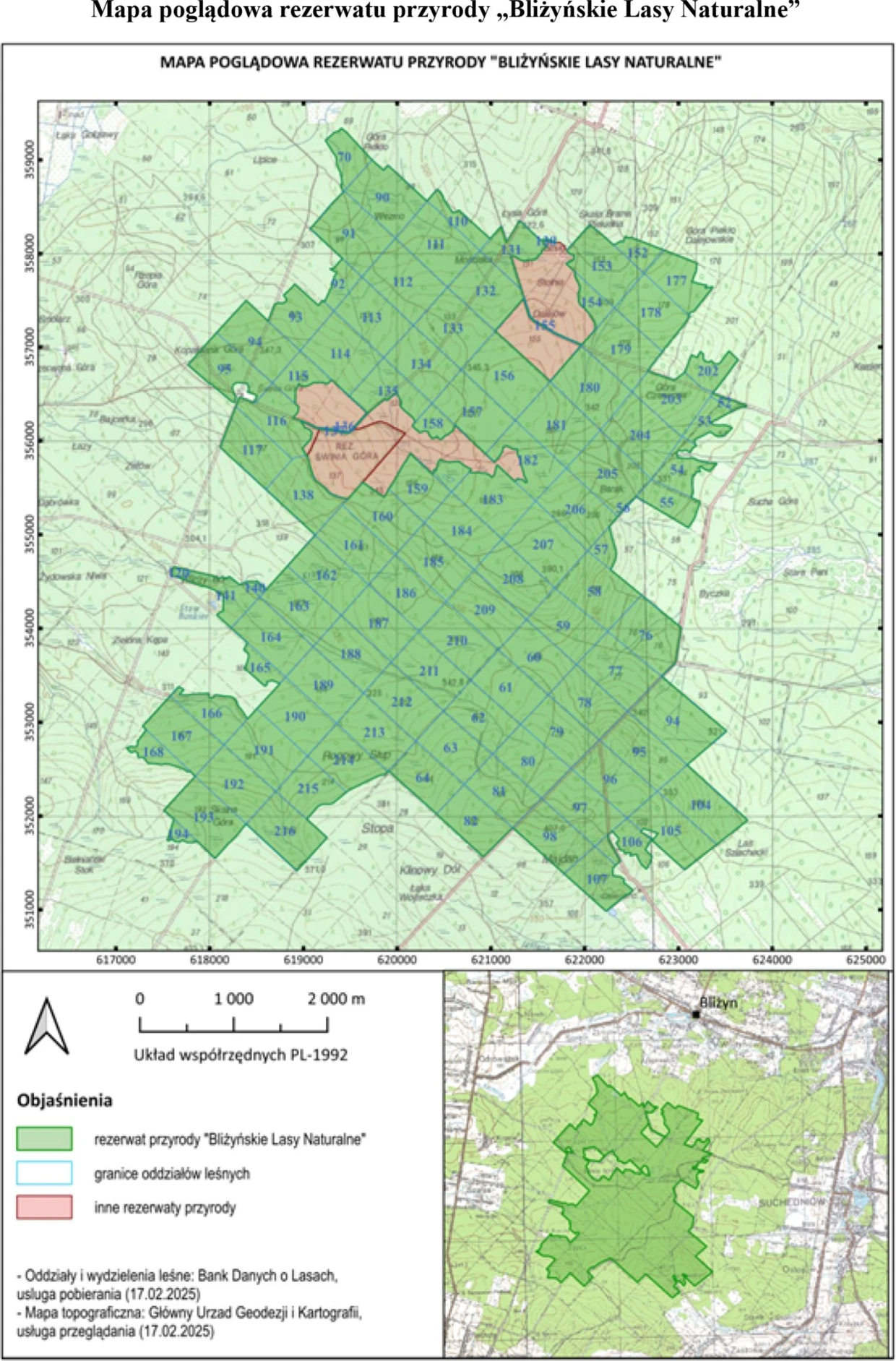 Rezerwat Bliżyńskie Lasy Naturalne – mapa. Źródło: dziennik.kielce.uw.gov.pl