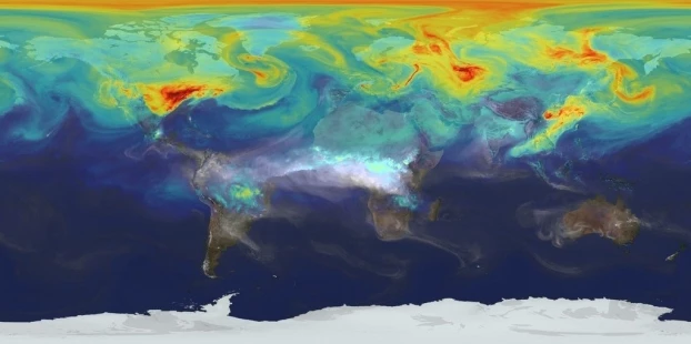 
Koncentracja CO2 na półkuli północnej Ziemi, 1 stycznia 2006 r. Fot. NASA
