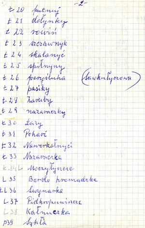 
Przysłup – wykaz dawnych nazw (Jerzy Sywanycz, Czaplin Wielki, luty 1995 r.). Archiwum Wojciecha Krukara

