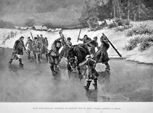 
Chłopi zabijają żubrzycę zapędzoną na lód. R. Frenc. Karcov, Bielawieżskaja Puszcza 1903
