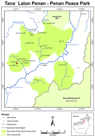 
Mapa Tana’ Lalun Penan – Penan Peace Park. © Bruno Manser Fonds
