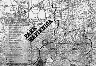 
Fragment roboczej wersji mapy Parku Wapiennica, która znalazła się w dokumentacji opracowania projektu Zespołu Przyrodniczo-Krajobrazowego „Dolina Wapienicy”.
