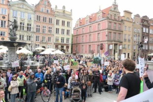 W Gdańsku koło Neptuna zgromadziło się kilkaset osób z apelem w sprawie ochrony Puszczy Białowieskiej, 13 czerwca. Fot. Archiwum