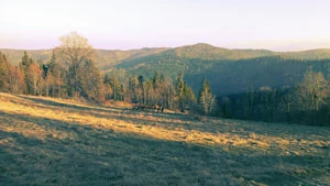Widok z pierwszego szczytu Potrójnej na Halę Rzycką i wzniesienie „Na Beskidzie”. Fot. Karol Ciężak