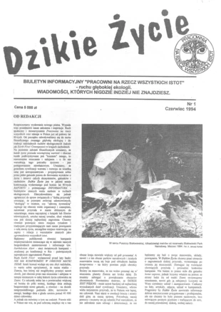 Okładka pierwszego numeru Dzikiego Życia z czerwca 1994 r.