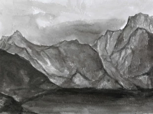 Agata Jóźwiak, Z cyklu „Pejzaże Karpat”: „Nad Czarnym Stawem”, 2018, tusz, papier