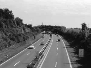 Droga szybkiego ruchu w Niemczech - w oddali przejście dla zwierząt. Fot. Rafał Kurek