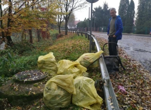Tomasz Tatrzański podczas akcji „Czysty Wisłok” – z rzeki i jej brzegów wciąż wyciąga się mnóstwo śmieci, październik 2017 r. Fot. Grzegorz Bożek