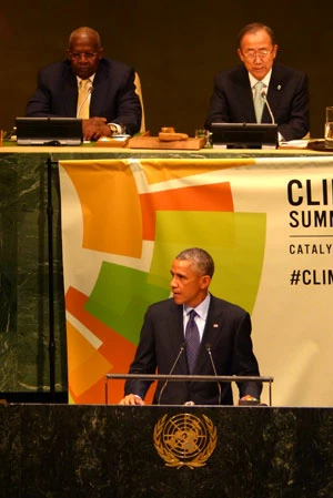 „Jesteśmy pierwszym pokoleniem, które doświadcza zmianklimatu i ostatnim, które może je powstrzymać” Prezydent Barack Obama. Fot. Diana Maciąga