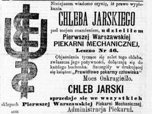 Ogłoszenie w czasopiśmie Kurjer Warszawski, 1888, nr 69, s. 7