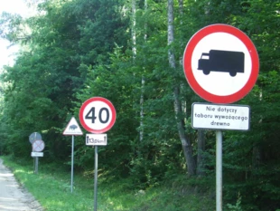 Drogi, nawet te obstawione licznymi znakami zakazów, to bramy dla wszelkich form antropopresji. Puszcza Białowieska. Fot. Andrzej Jermaczek