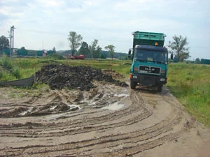 Zasypywanie siedliska rozrodczego płazów przez pojazd budowy w rejonie węzła Ryczołek w ciągu obwodnicy Mińska Mazowieckiego. Fot. Marek Sołtysiak