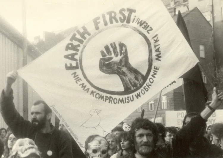 Protest przeciwko budowie koksowni w Stonawie w Czechosłowacji. Na zdjęciu Janusz Tyrlik i Janusz Korbel....
