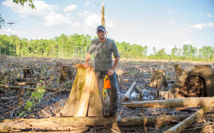 Adam Colette na miejscu wycinki, płd-wsch. USA, Fot. Dogwood Alliance